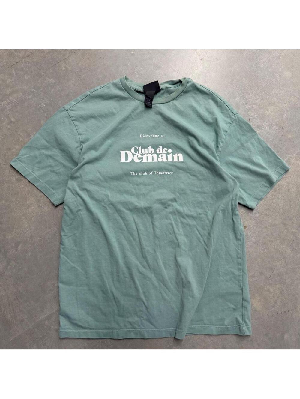 Y2K H&M Relaxed Fit Club de Demain Graphic T-Shirt Green Men's Small